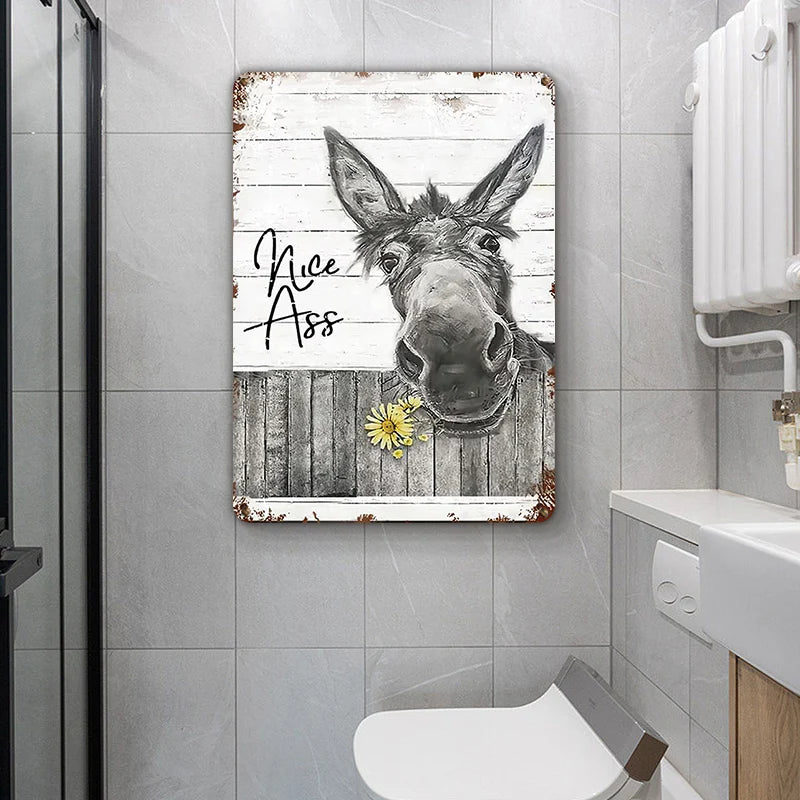 Funny Donkey Sunflower Bathroom Metal Sign Wall Decor Farmhouse Sign for Toilet Restroom Decor Gifts