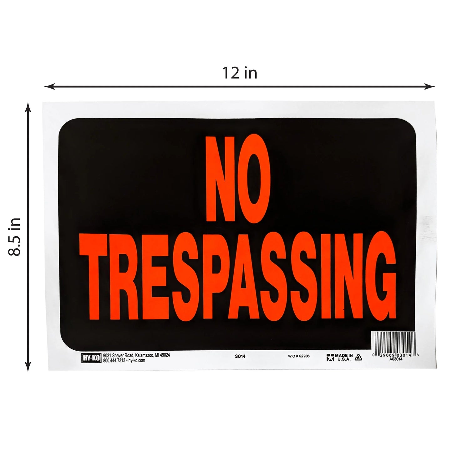 8.5 X 12 Plastic No Trespassing Property Sign, Bold Colors