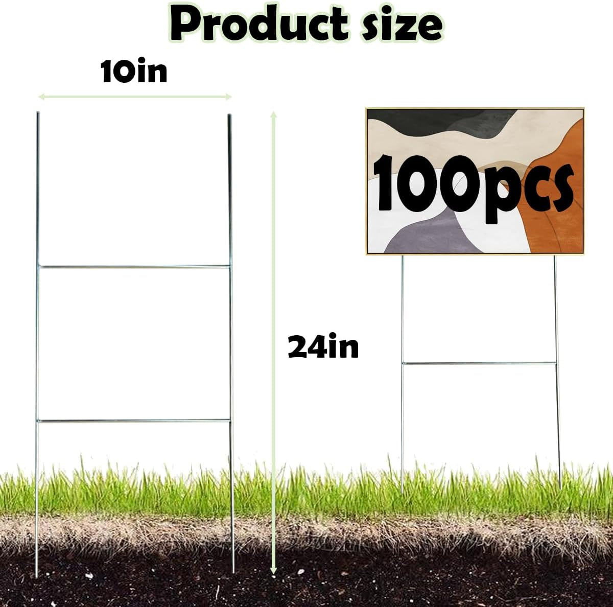 100 Pack Heavy Duty Metal Yard Sign Stakes 20"X24" H-Frame Holders