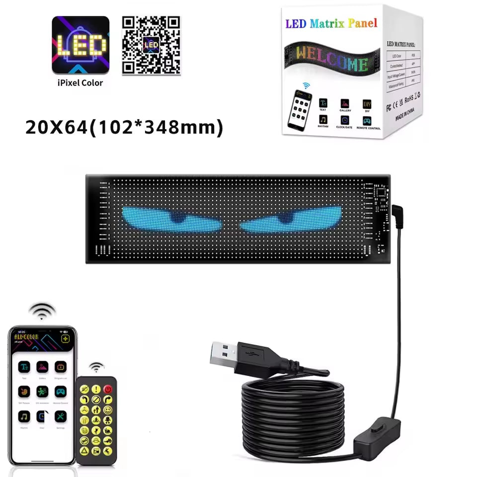 Smart LED Matrix Panel Scrolling Bright Advertising USB 5V Bluetooth App Remote Controlled Sign Light Programmable LED Car Sign