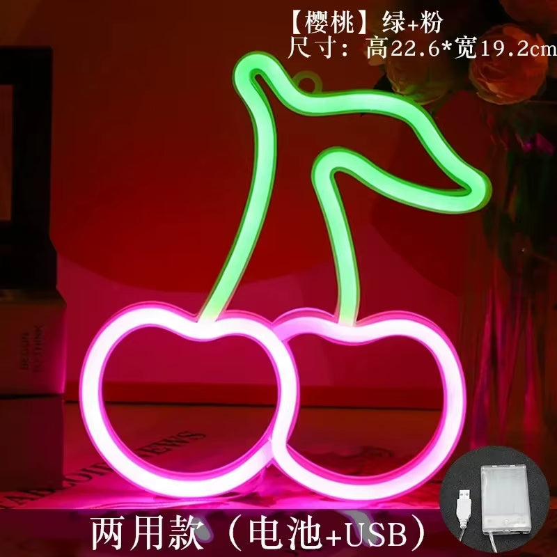 Cherry Banana Neon Lamp LED Neon Signs Lamp for Home Party Room Birthday Kids' Bedroom Fruit Store Markets Wall Art Decor
