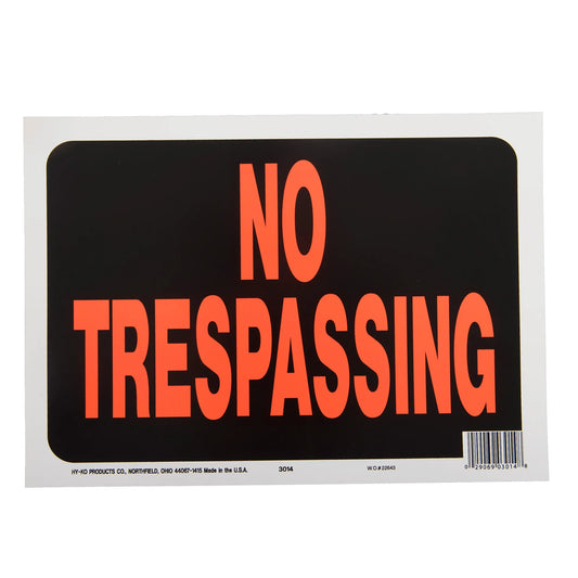 8.5 X 12 Plastic No Trespassing Property Sign, Bold Colors