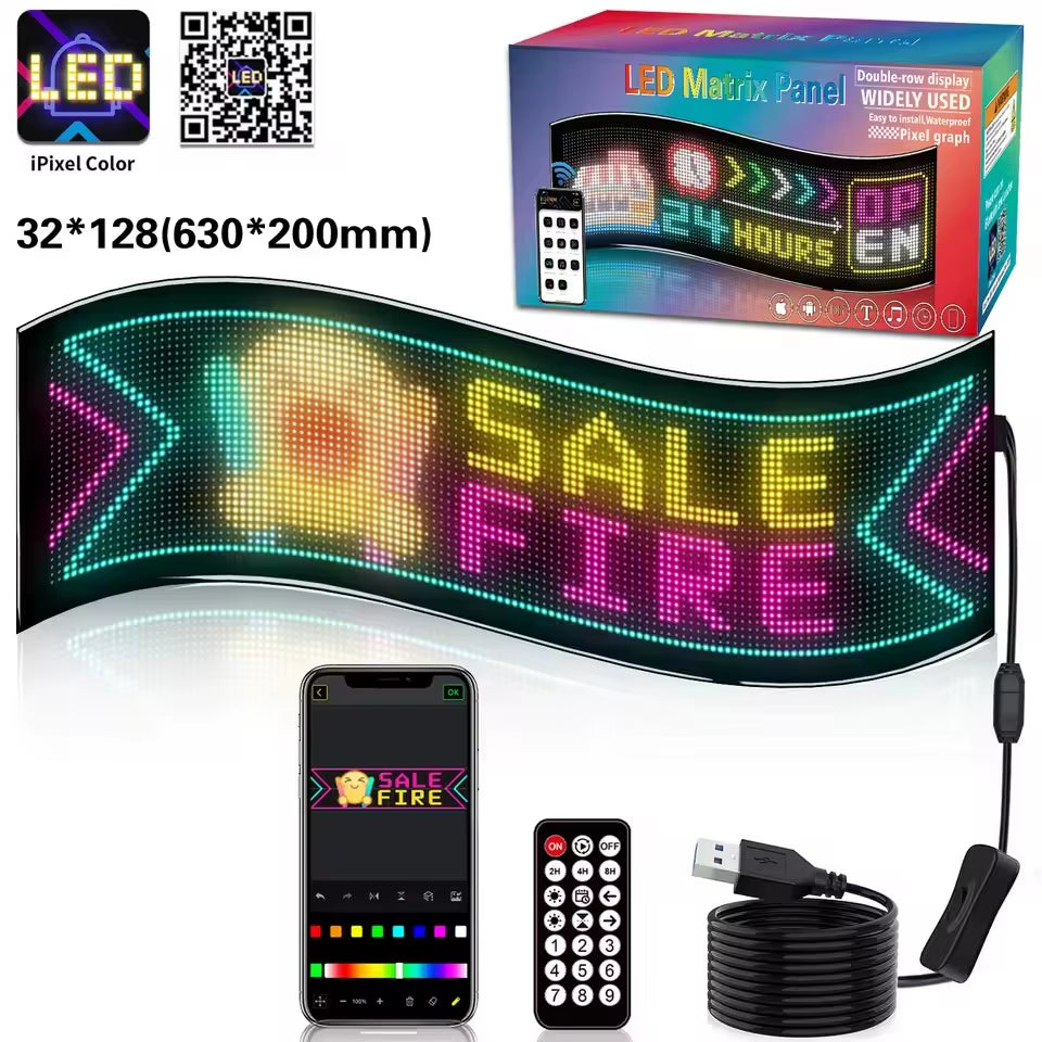 Smart LED Matrix Panel Scrolling Bright Advertising USB 5V Bluetooth App Remote Controlled Sign Light Programmable LED Car Sign