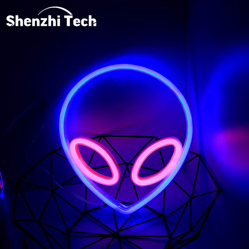 Alien LED Neon Signs Light Logo Gaming Wall Lamp Funny Alien Atmosphere Lighting for Kids Gift Game Office Party Camping Decor