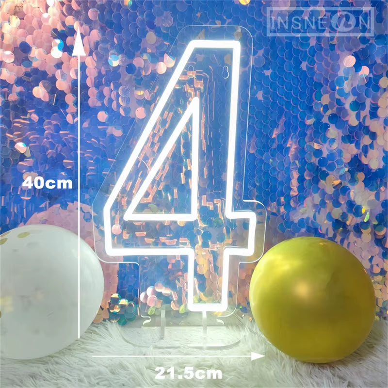 Number 3 Neon Sign 0-9 Wedding Numbers Neon Lights Sign Birthday Home Decor Room Decoration Night Lights Bedroom Neon LED Signs