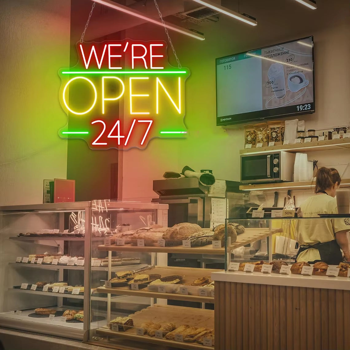 We'Re Open 24/7 Neon Sign, Open Welcome Sign Window Open Sign, Shop Open Wall Art Restaurant Business Open Sign