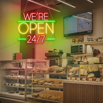 We'Re Open 24/7 Neon Sign, Open Welcome Sign Window Open Sign, Shop Open Wall Art Restaurant Business Open Sign