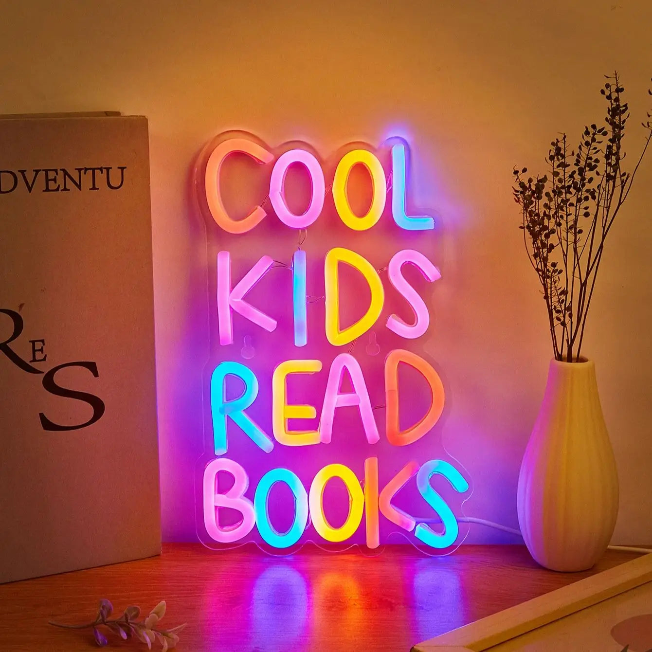 Chi-Buy 1PC Cool Kids Read Books LED Neon Sign USB Powered Wall Decoration Neon Light Signs Suitable for Party, Wedding