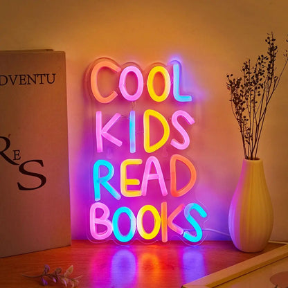 Chi-Buy 1PC Cool Kids Read Books LED Neon Sign USB Powered Wall Decoration Neon Light Signs Suitable for Party, Wedding
