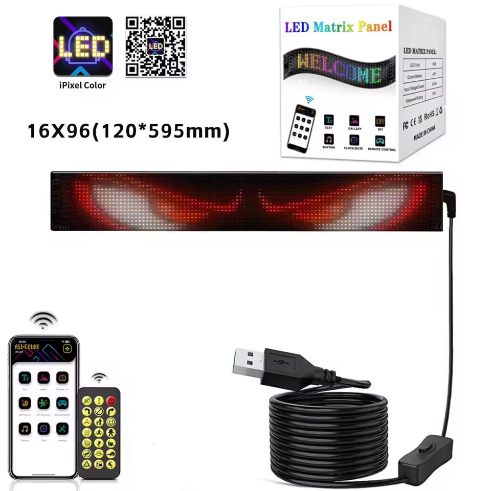 Smart LED Matrix Panel Scrolling Bright Advertising USB 5V Bluetooth App Remote Controlled Sign Light Programmable LED Car Sign