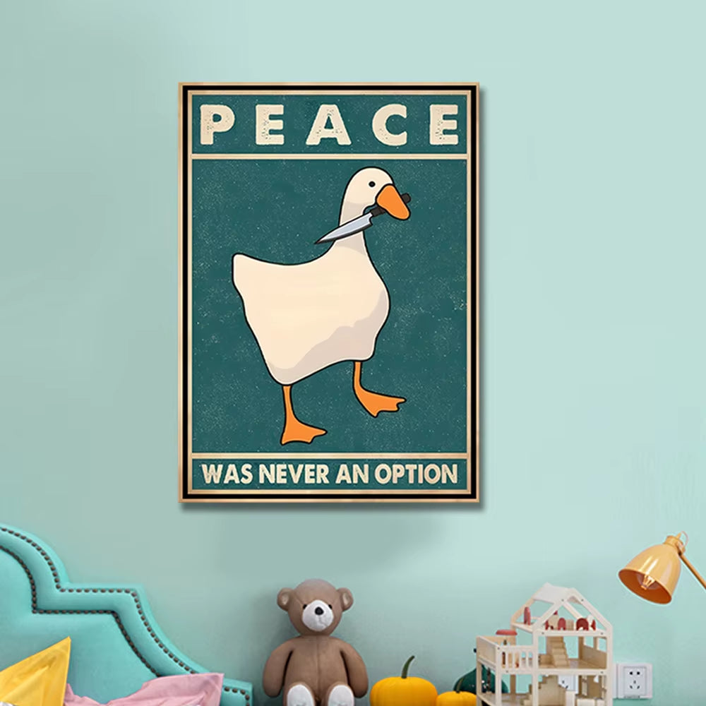Goose Peace Was Never an Option Funny Goose Canvas Prints Posters Goose Meme Art Signs Modern Home Living Room Decor Paintings