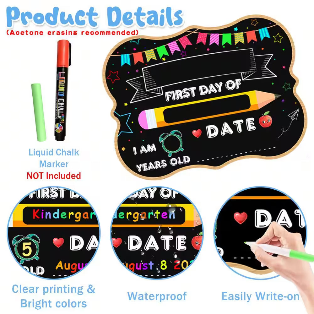 2-Pack 9 In. X 12 In. Double Sided School Chalkboard Signs for First and Last Day of School Photo Props