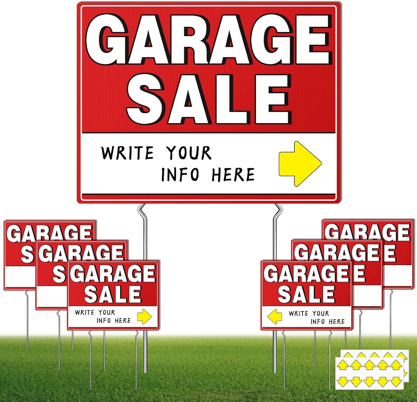 7-Pack 17"X13" Double-Sided Garage Sale Signs with Metal Stakes & 20 Arrow Stick
