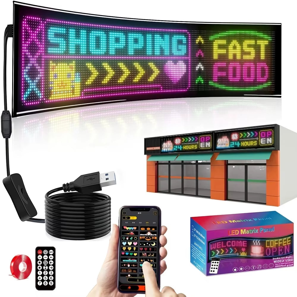 Smart LED Matrix Panel Scrolling Bright Advertising USB 5V Bluetooth App Remote Controlled Sign Light Programmable LED Car Sign