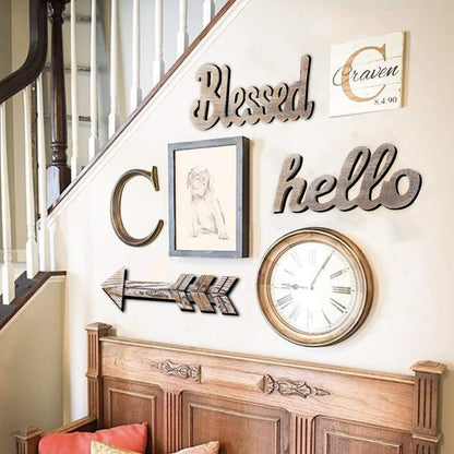 Hello Cutout Sign Made of Wood, Rustic Home Gallery Wall Decor