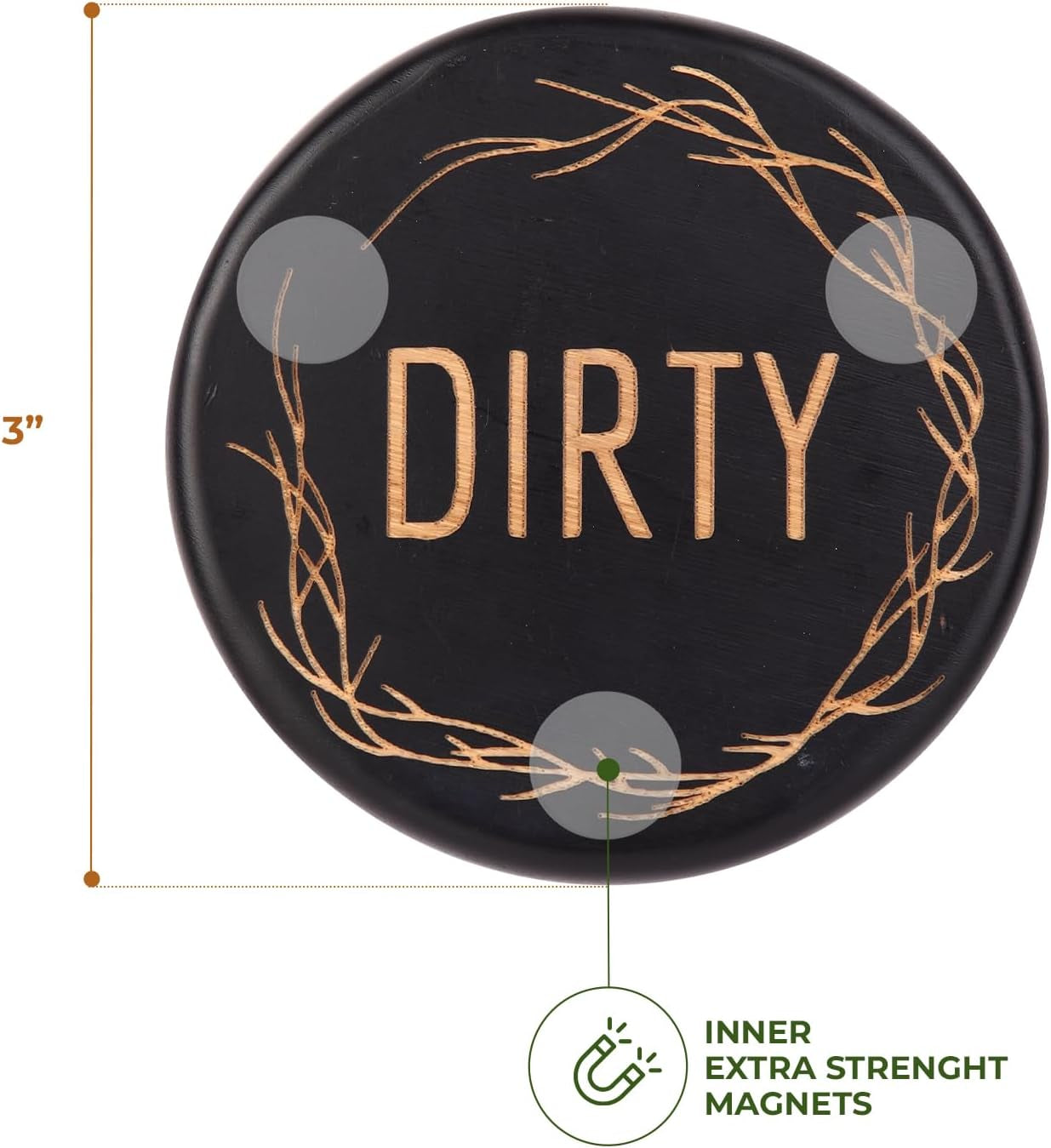 Bamboo Dishwasher Magnet - Clean Dirty Sign, Black, Round, 1 Count