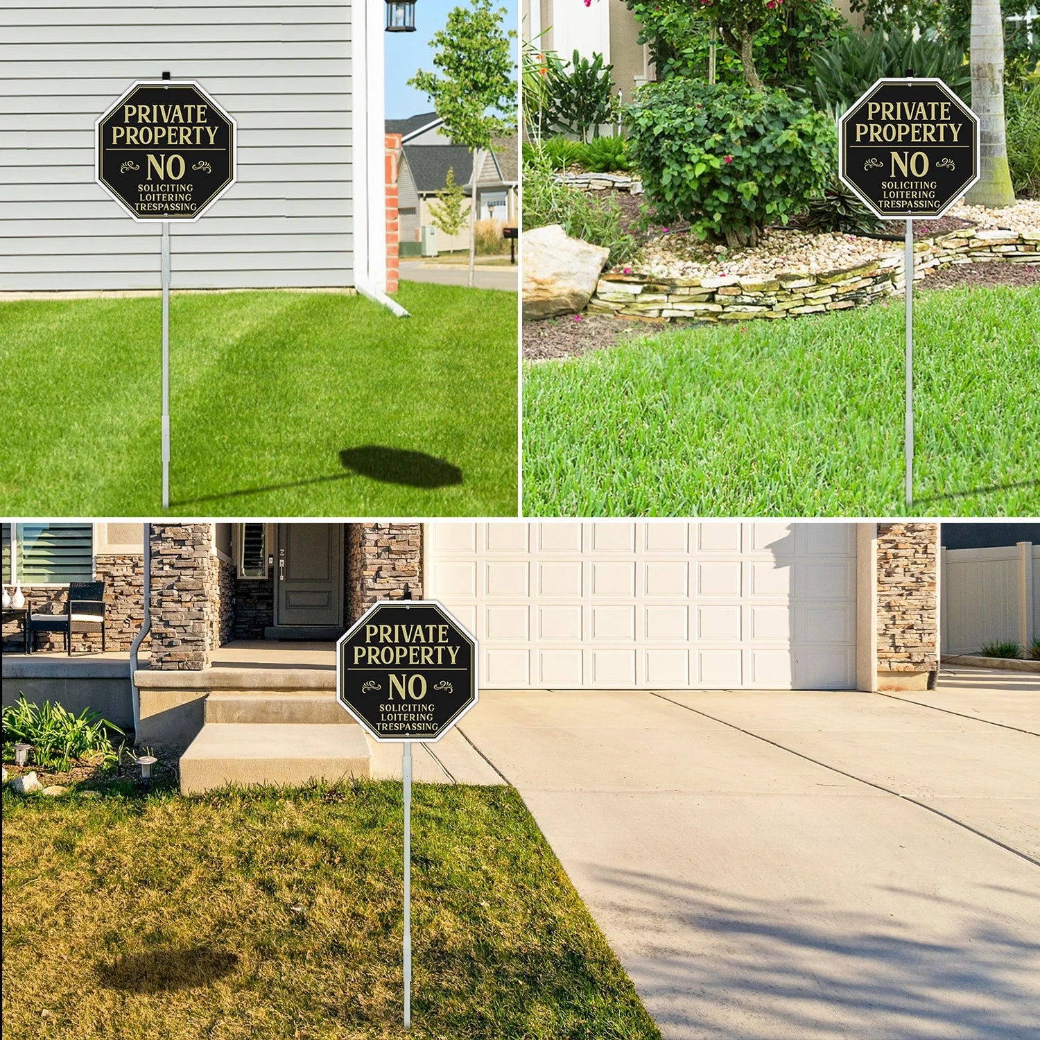 Private Property No Soliciting Sign for House with 42" Stake, 2-Pack 10"X10" Rust Free Heavy Reflective Aluminum