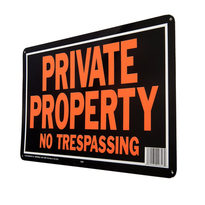 Products 848 Private Property No Trespassing Aluminum Sign 9.25" X 14" Orange/Black, 1 Piece