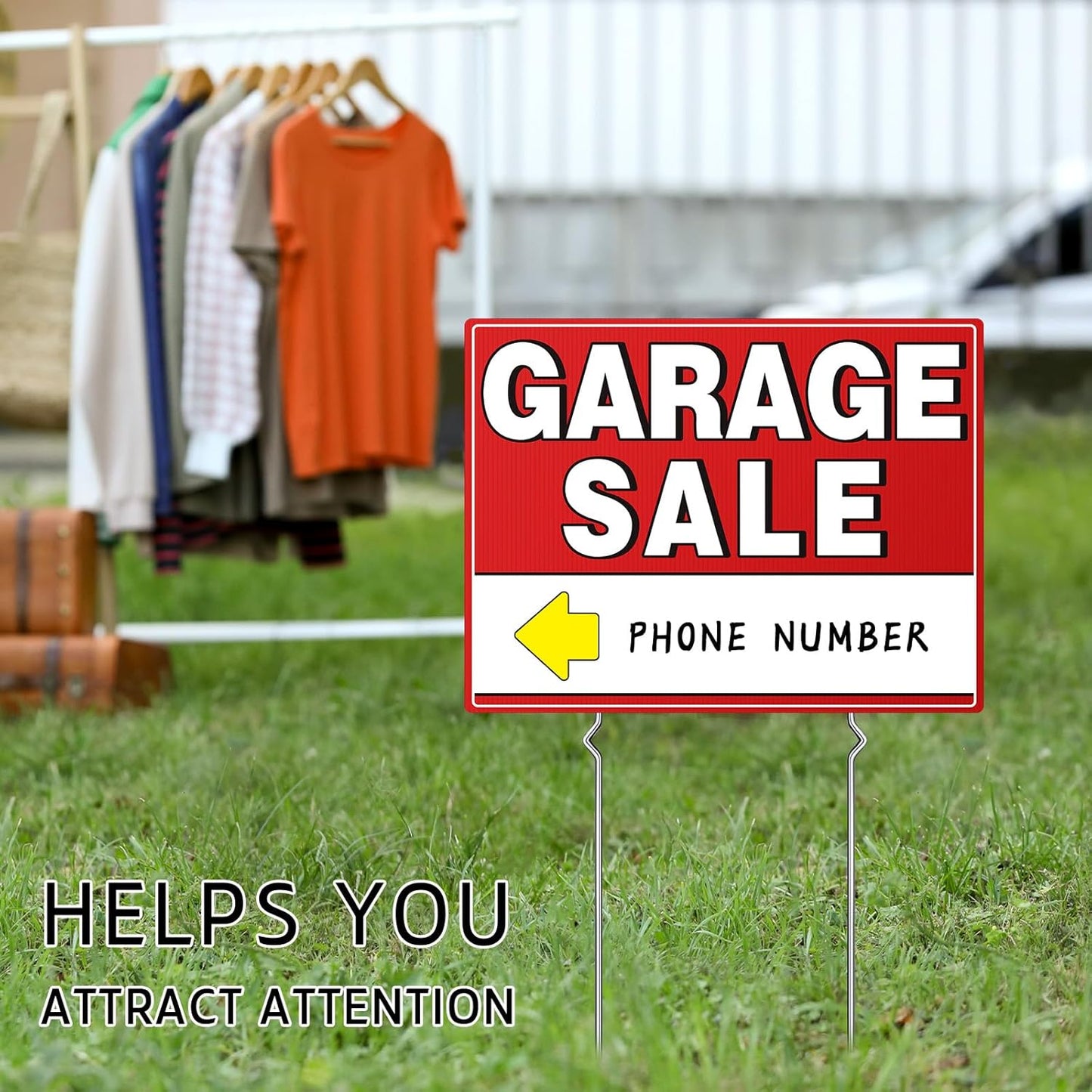 7-Pack 17"X13" Double-Sided Garage Sale Signs with Metal Stakes & 20 Arrow Stick