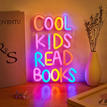 Chi-Buy 1PC Cool Kids Read Books LED Neon Sign USB Powered Wall Decoration Neon Light Signs Suitable for Party, Wedding