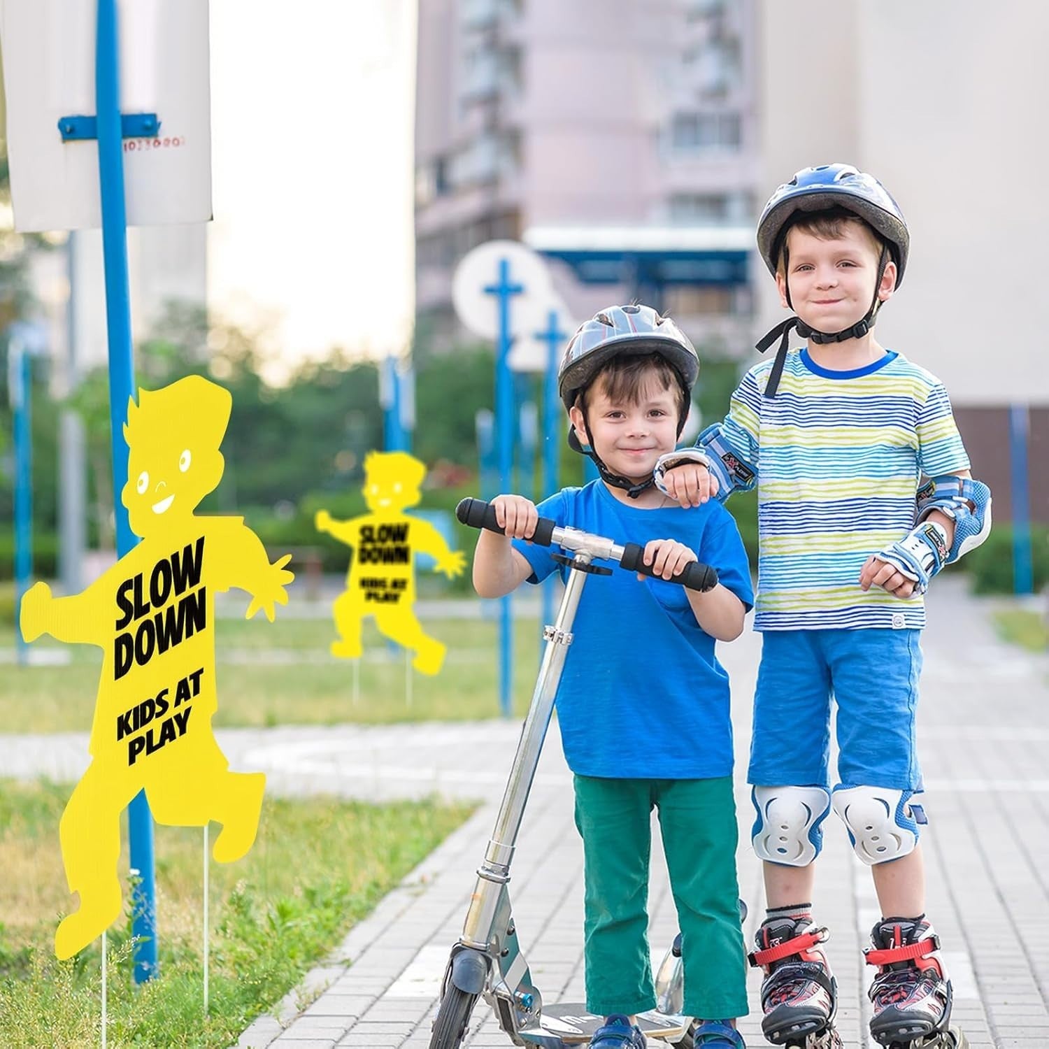 4 Pack Slow down Kids at Play Signs Street Safety Sign 16 X 12 Inches Plastic