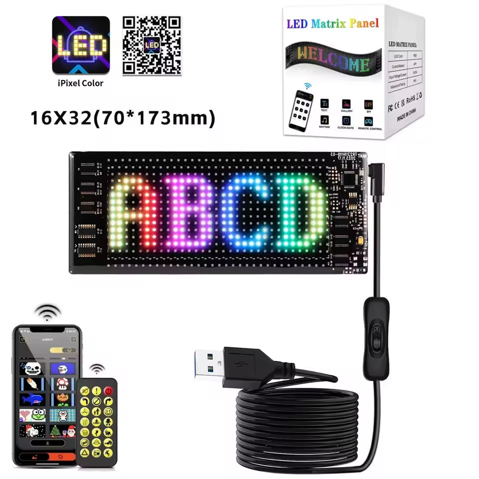 Smart LED Matrix Panel Scrolling Bright Advertising USB 5V Bluetooth App Remote Controlled Sign Light Programmable LED Car Sign