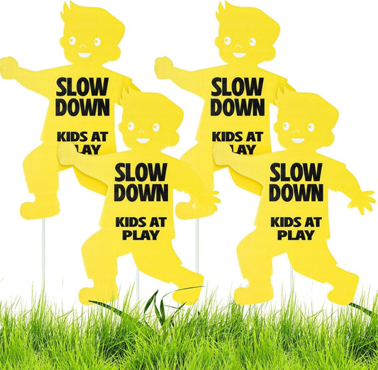 4 Pack Slow down Kids at Play Signs Street Safety Sign 16 X 12 Inches Plastic