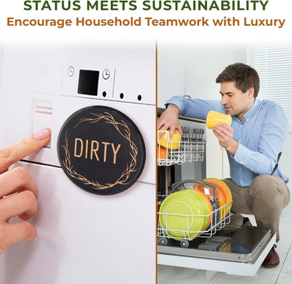 Bamboo Dishwasher Magnet - Clean Dirty Sign, Black, Round, 1 Count