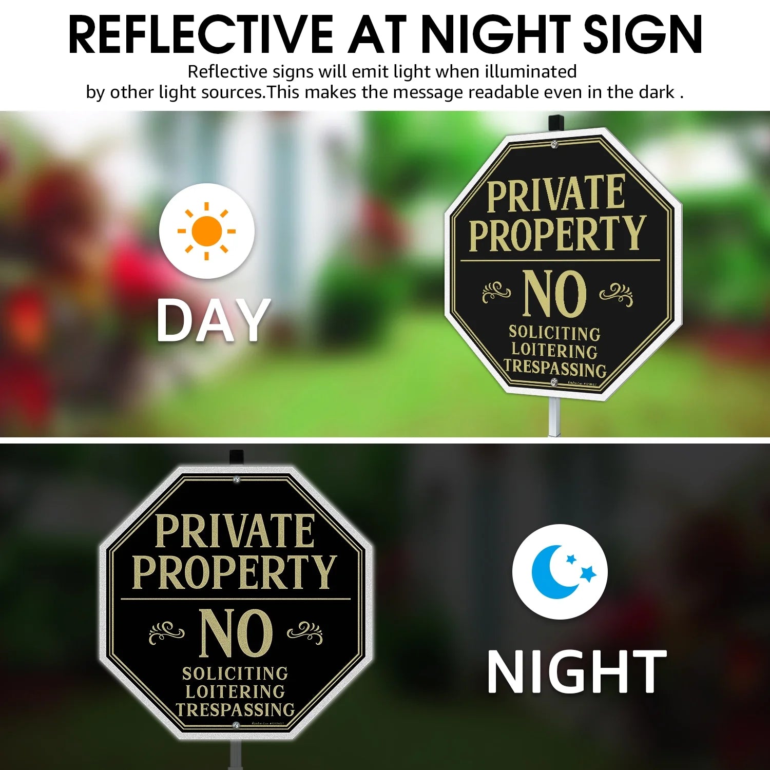 Private Property No Soliciting Sign for House with 42" Stake, 2-Pack 10"X10" Rust Free Heavy Reflective Aluminum