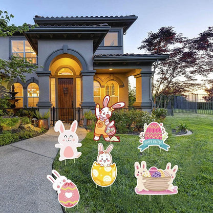 Easter Yard Signs Outdoor Decorations, 6Pcs Easter Yard Stakes Easter Yard Sign Outdoor Easter Bunny Egg Chick Yard Signs with Stakes for Easter Yard Lawn Signs Party Decorations