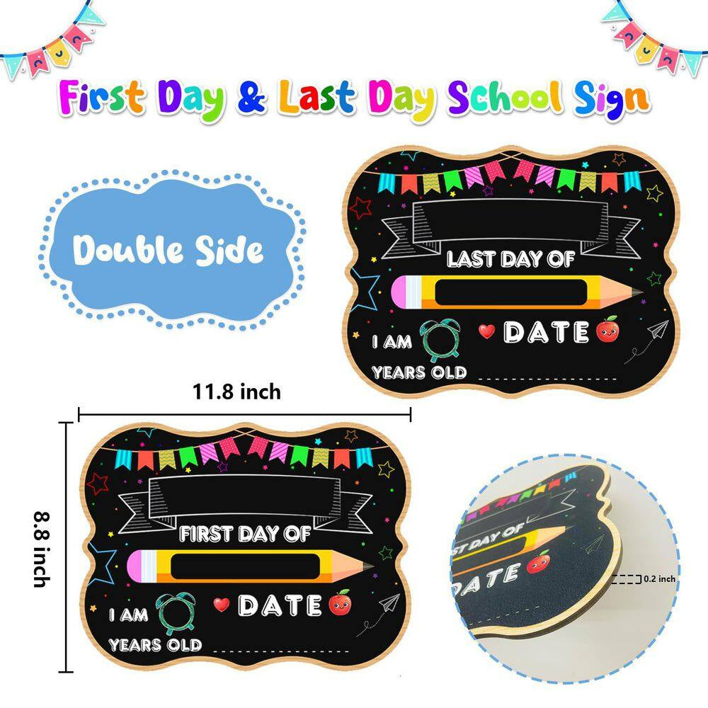2-Pack 9 In. X 12 In. Double Sided School Chalkboard Signs for First and Last Day of School Photo Props
