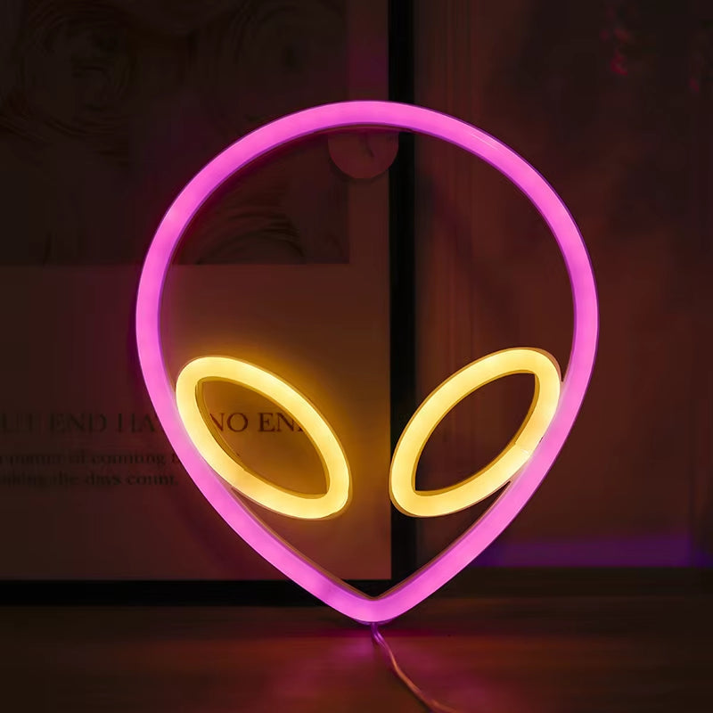 Alien LED Neon Signs Light Logo Gaming Wall Lamp Funny Alien Atmosphere Lighting for Kids Gift Game Office Party Camping Decor