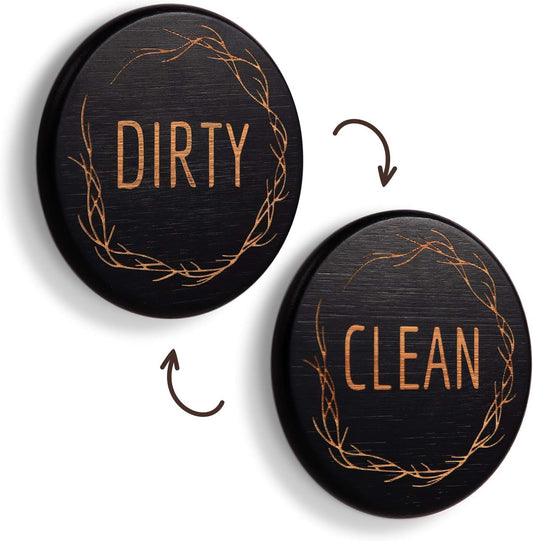 Bamboo Dishwasher Magnet - Clean Dirty Sign, Black, Round, 1 Count
