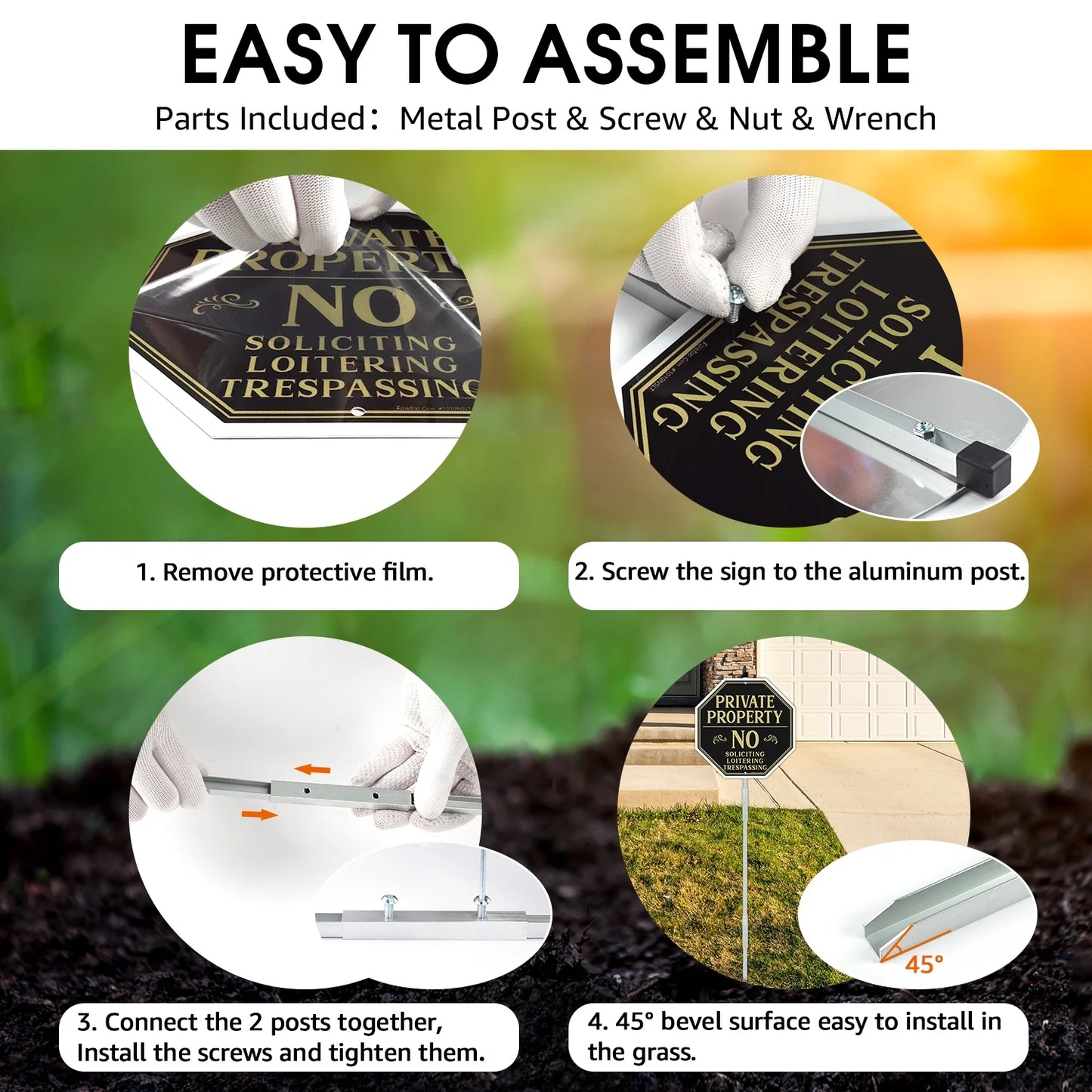 Private Property No Soliciting Sign for House with 42" Stake, 2-Pack 10"X10" Rust Free Heavy Reflective Aluminum