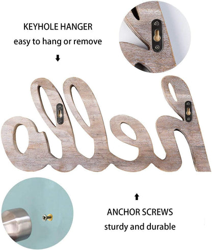 Hello Cutout Sign Made of Wood, Rustic Home Gallery Wall Decor